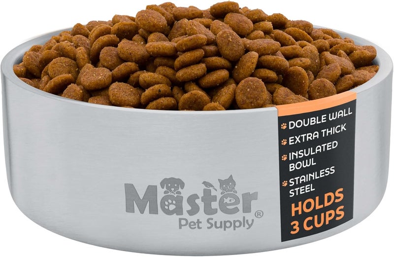 Master Pet Supply Stainless Steel Dog Bowls - 25 oz, Heavy Duty - Stainless Steel, Double Wall Extra-Thick Insulated, Non-Slip Pet Water Bowl for Dogs, Cats & Pets, Anti Rust Metal, Dish Washer Safe - Image 1